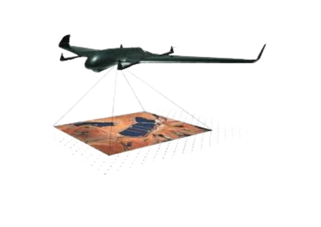 Infographie du drone Deltaquad Evo, illustrant ses capacités en reconnaissance, observation et missions complexes.